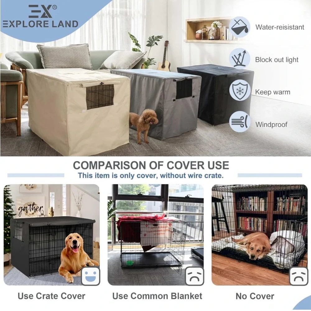 Explore Land Black 42 inches Heavy Duty Polyester Dog 🐕 Crate Cover
